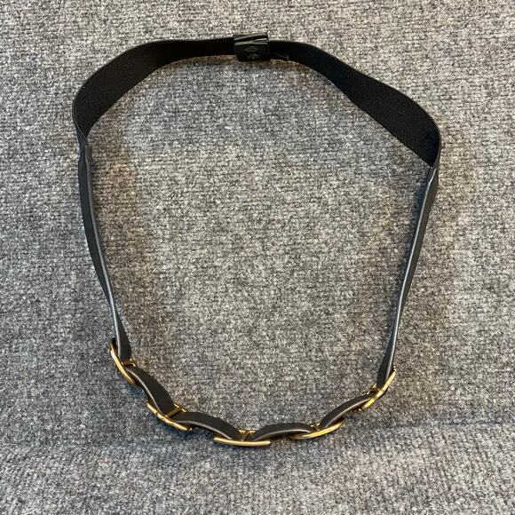 Karl Lagerfield Womens Size 14 Black Gold Leather Elastic Geometric Shape Belt